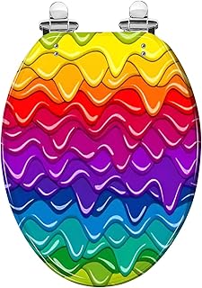 Elongated Toilet Seat Bright rainbow glaze seamless pattern Texture for fabric Decorative Resin Toilet Seat Quietly Slow Close with Quick-Release Hinges Toilet Seat with Cover Easy to Clean Install