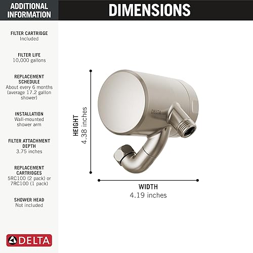 Miniatura 7 de Delta Faucet Clarifi - Filtro de ducha prémium con filtro, filtro de ducha de agua dura, filtro de cabezal de ducha, acero inoxidable 5SF100-SS