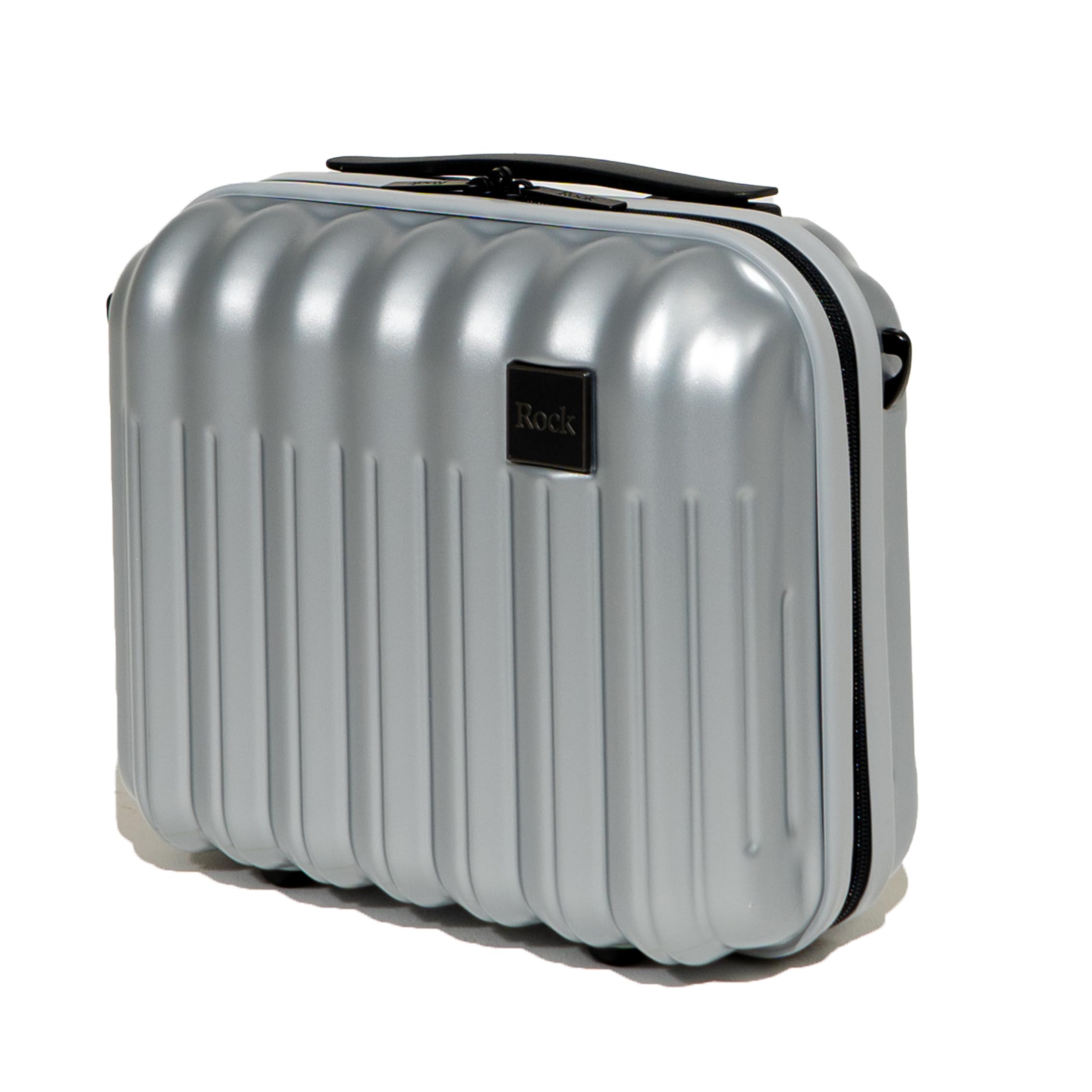 Rock Luna Vanity - Maleta rígida en plata, aprobada para equipaje de mano, correa extraíble para el hombro y la maleta, cremalleras con cerradura, equipaje de mano metálico, 27 x 31 x 17 cm, capacidad