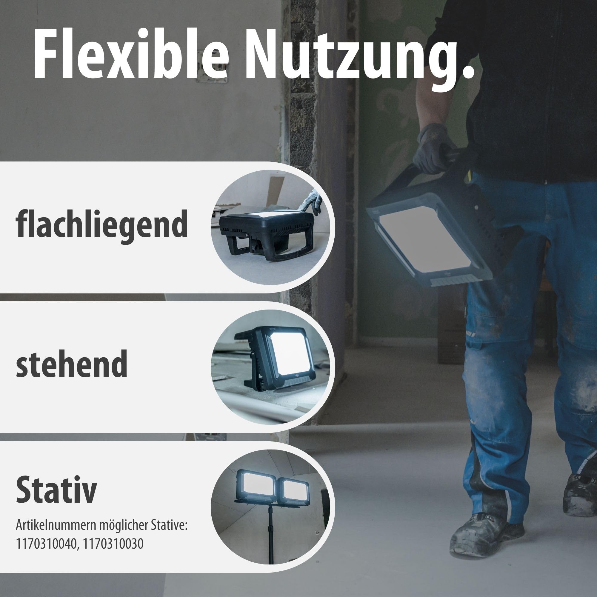 Brennenstuhl Professional Multi Battery LED Hybrid Baustrahler 10050 MH (100W, 12500lm, IP55, kompatibel mit 18V Akkus 10 verschiedener Hersteller, 5m RN-Kabel, ohne Akku, Engineered in Germany)