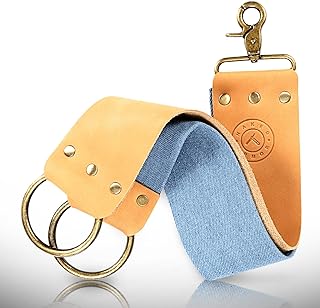 Stropping Leather Strop - Straight Razor Sharpening & Leather Knife Sharpener, Brass Hooks, Linen Stropping Belt, Leather Strop for Knife Sharpening, Razor Blade Sharpener, Shave Strop
