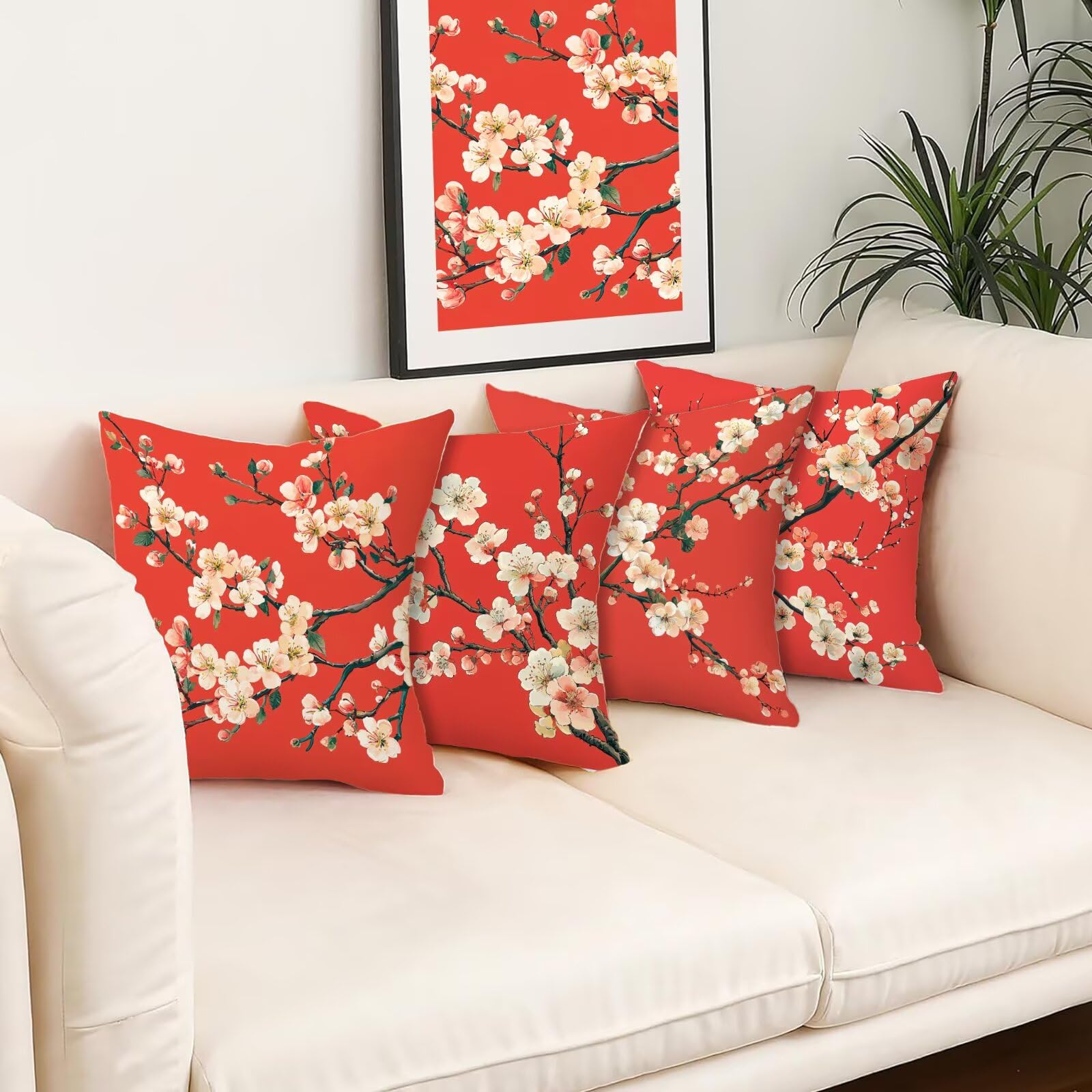 Kissenbezug 55x55 Rot 4er Set Samt Kissenbezüge Blume Zierkissenbezug Kissenhülle Dekorative Weiche Quadratische Dekokissenbezug Sofakissenbezug Couchkissen für Deko Schlafzimmer Wohnzimmer U-15