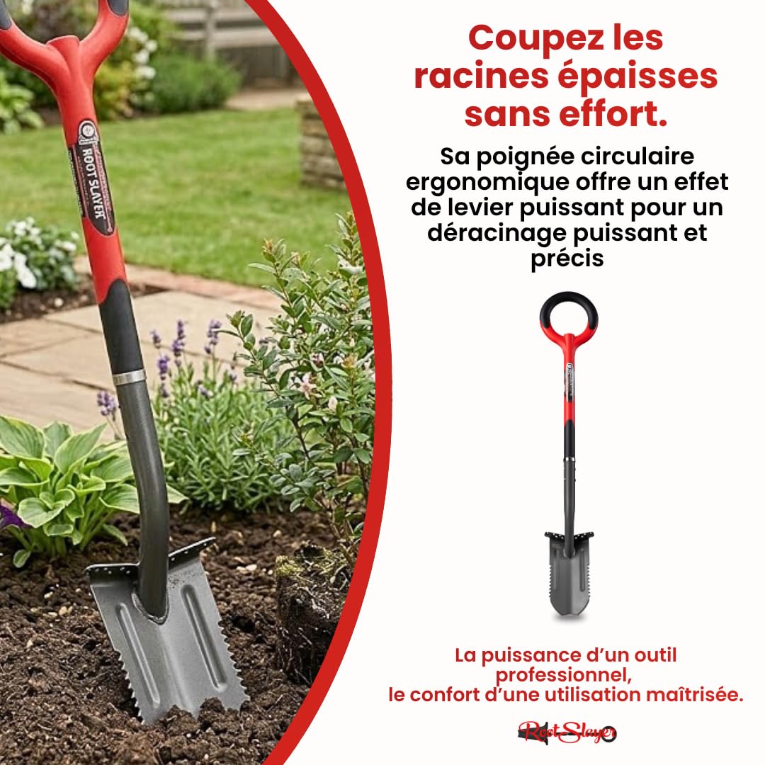 VENTEO - Bêche de Tranchée RootSlayer | Lame Dentée Acier Carbone Renforcé Haute Résistance | Coupe Racines sans Effort | Outil Jardinage Sol Dur | Tranchées Précises Drainage Irrigation Jardin