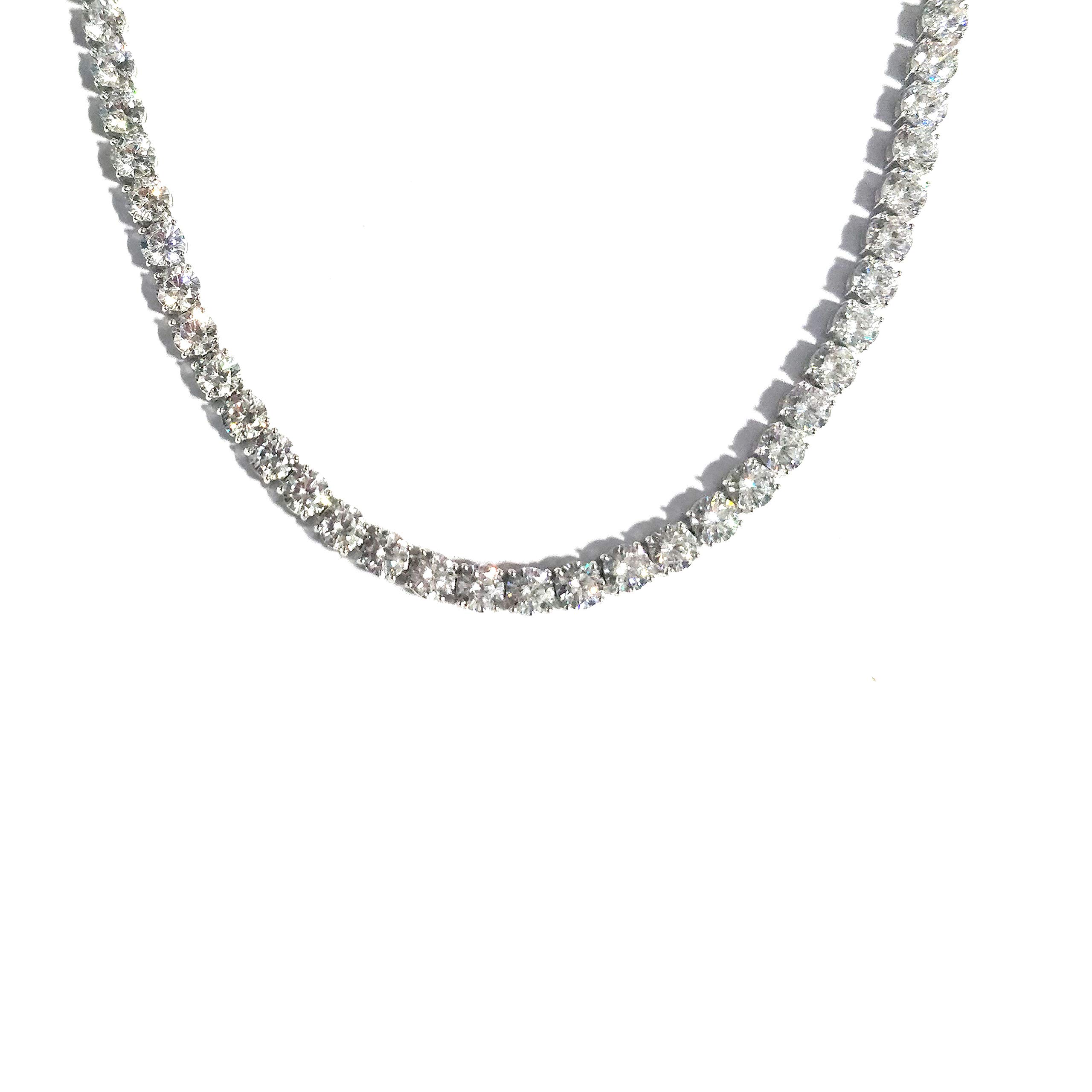 ATJewels 50 CT Round Cut Cubic Zirconia Solid 14k White Gold Over Unisex Tennis 16" Necklace