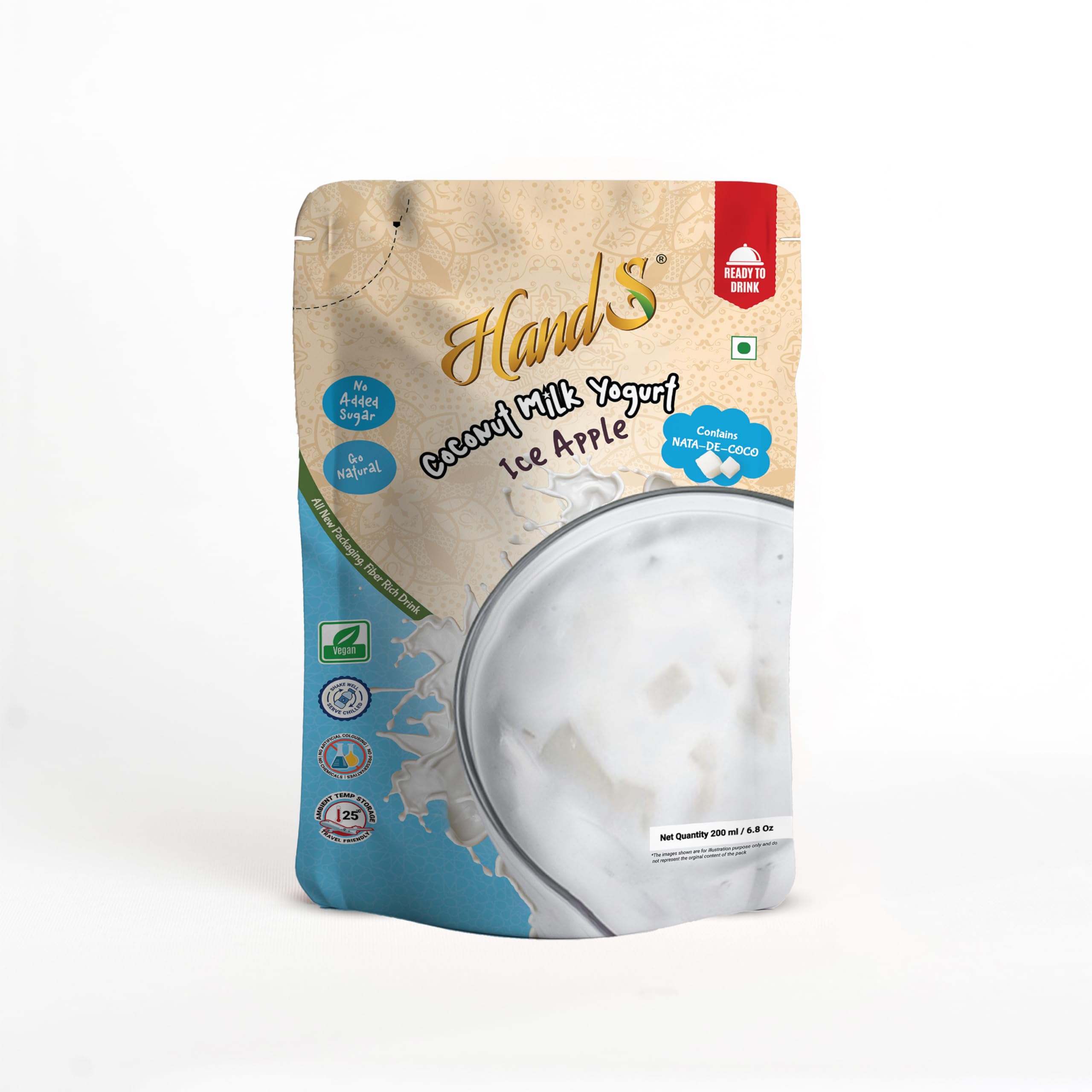 HandS Dairy-Free Coconut Yogurt with Ice Apple | Plant-Based Vegan Yogurt Drink with Fresh Fruit Pulp & Palm Sugar Crystals | No Preservatives or Chemicals | 200g Pack of 1