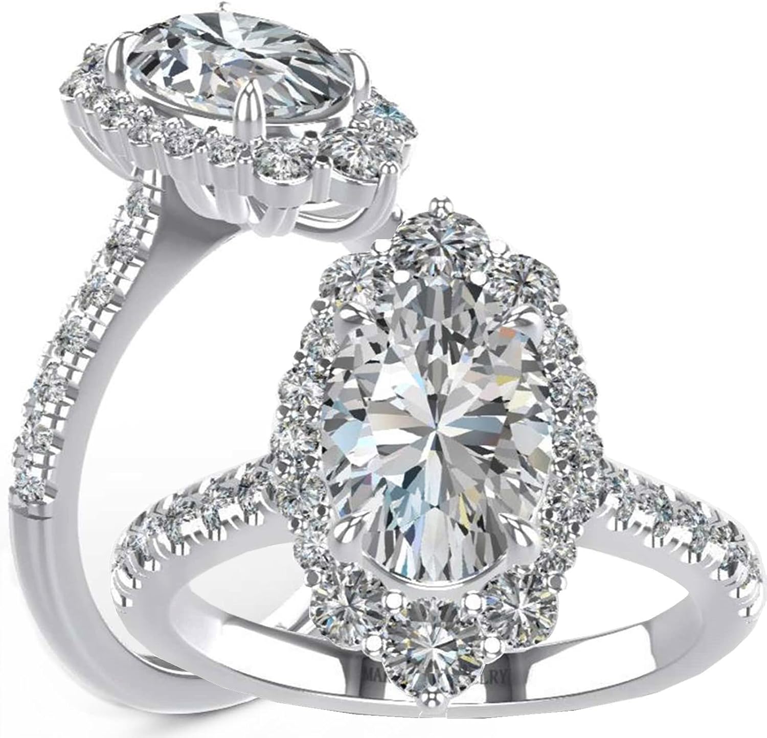 3.83ct Engagement Rings for Women GRA Certified, Sterling Silver Halo Rings with 18K White Gold Plated Marquise Shape Oval Cut DF VVS Moissanite Wedding Rings