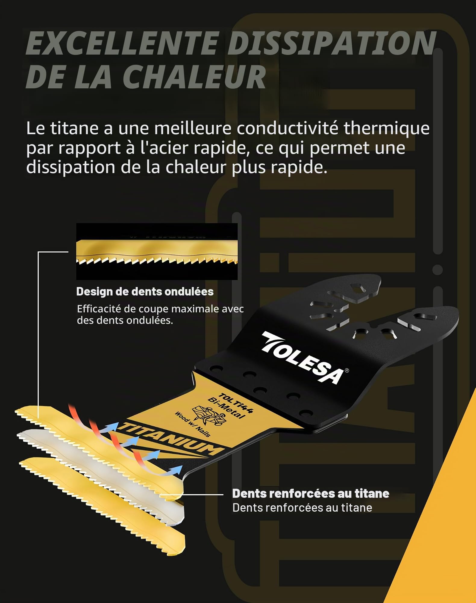 TOLESA Lot de 16 lames de scie oscillantes extra longues en titane multi-usages pour métal, bois, plastique