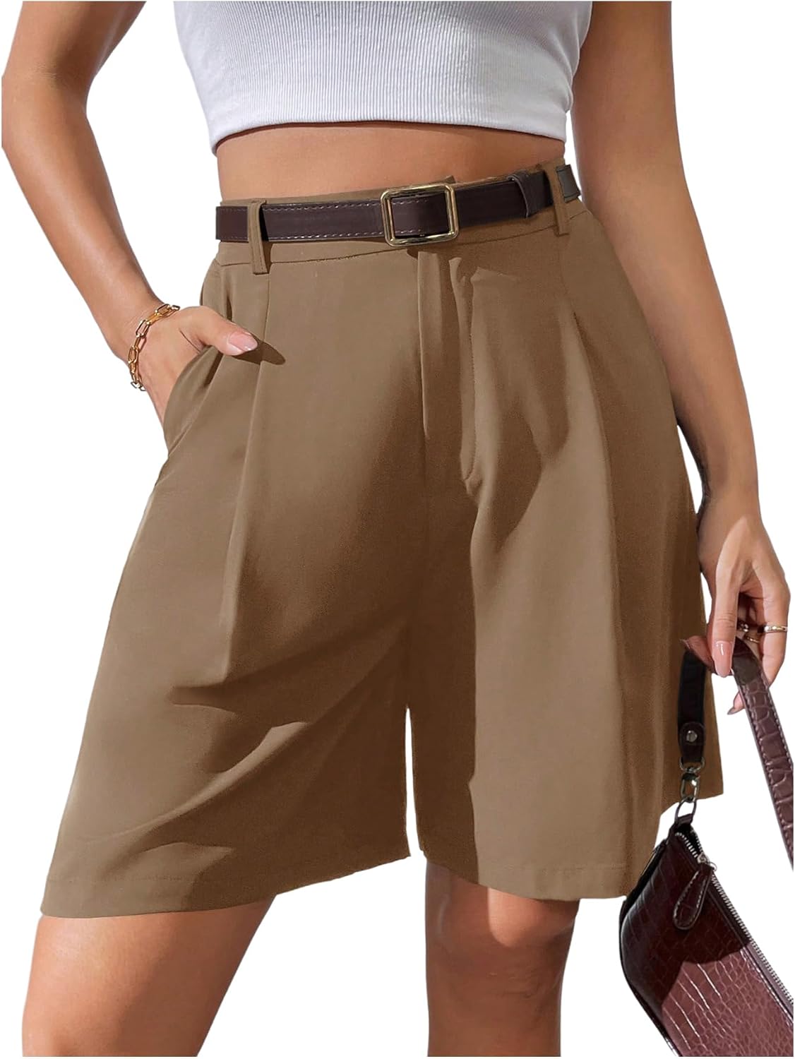 Floerns Women's High Waisted Wide Leg Bermuda Shorts Dressy Short Pants with Pocket