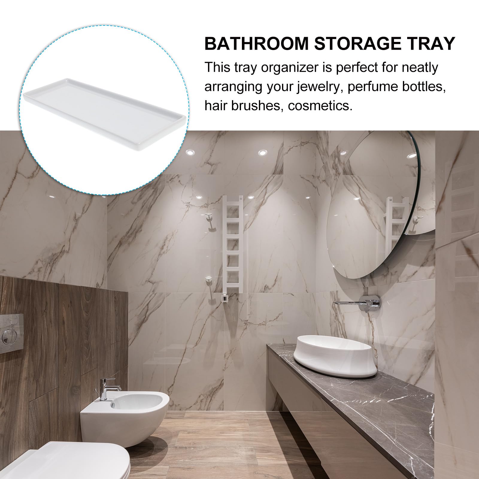 Cabilock Vassoio Portaoggetti in Ceramica Bianca, Vassoio Rettangolare Per Bagno, Organizer Per Profumi E Gioielli, Porta Spazzolini E Sapone, Ideale Per Casa E Hotel