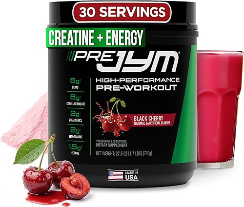 JYM Supplement Science Pre JYM Black Cherry - Polvo de preentrenamiento para hombres y mujeres, BCAAs, nootrópicos, creatina HCI, citrulina,