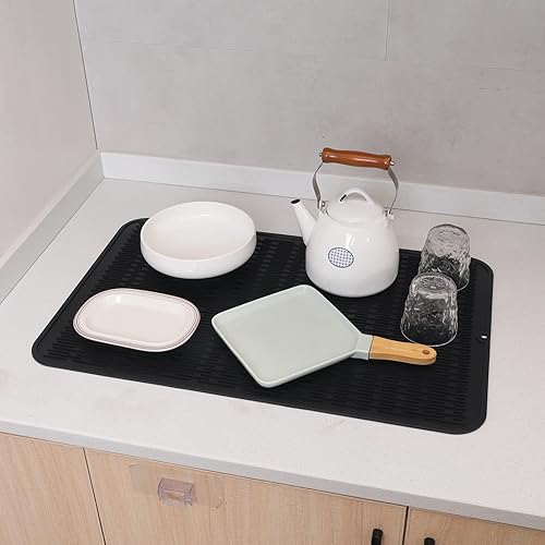 Miniatura 6 de Tapete de silicona para secado de platos para múltiples usos, fácil de limpiar, ecológico, resistente al calor, tapete de silicona para encimera o