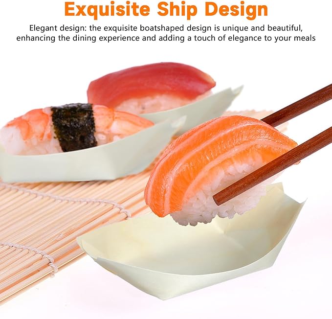 Beaupretty 150 Platos Desechables de Madera para Sushi, Bandejas Tipo Barco miniatura 7
