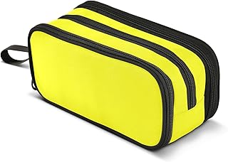 Estuche para lápices de gran capacidad para niños y adultos, estuche con compartimento para cosméticos, color amarillo