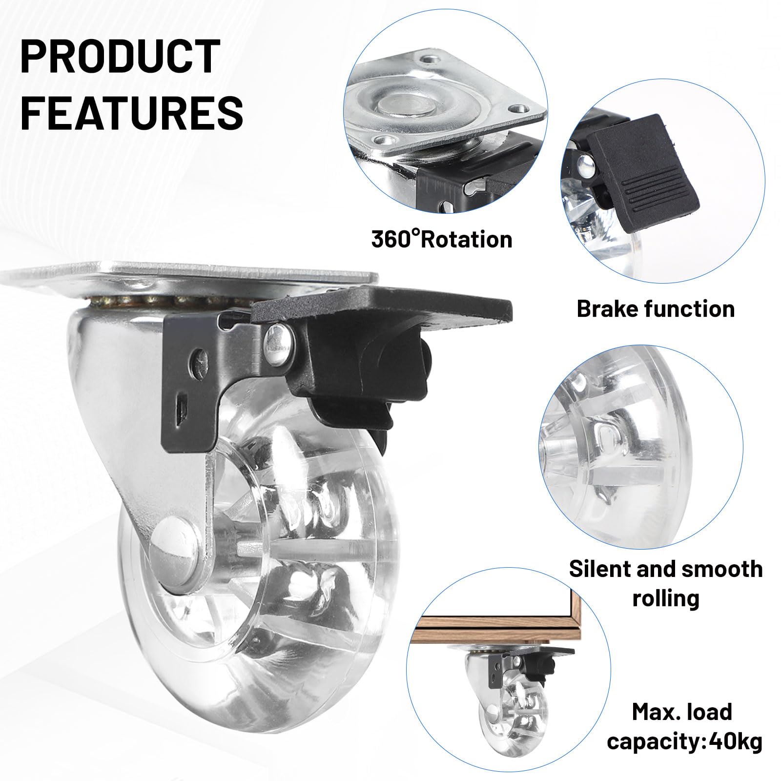 SWAWIS 8er Set Möbelrollen klein Möbel Rollen 50 mm Möbelrollen mit Bremse Rollen für Möbel Lenkrollen Tragkraft 160KG 360° Drehbar Rollen Transportrollen für Palettenmöbel, Couchtische, Krippen