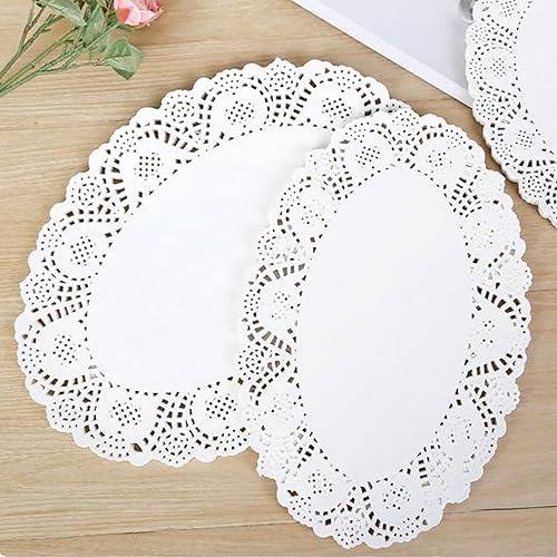 Miniatura 2 de Tim&Lin Tapetes de papel de encaje blanco - 17.78 cm x 25.4 cm Doilies de papel ovalados redondos - manteles individuales de papel desechables -