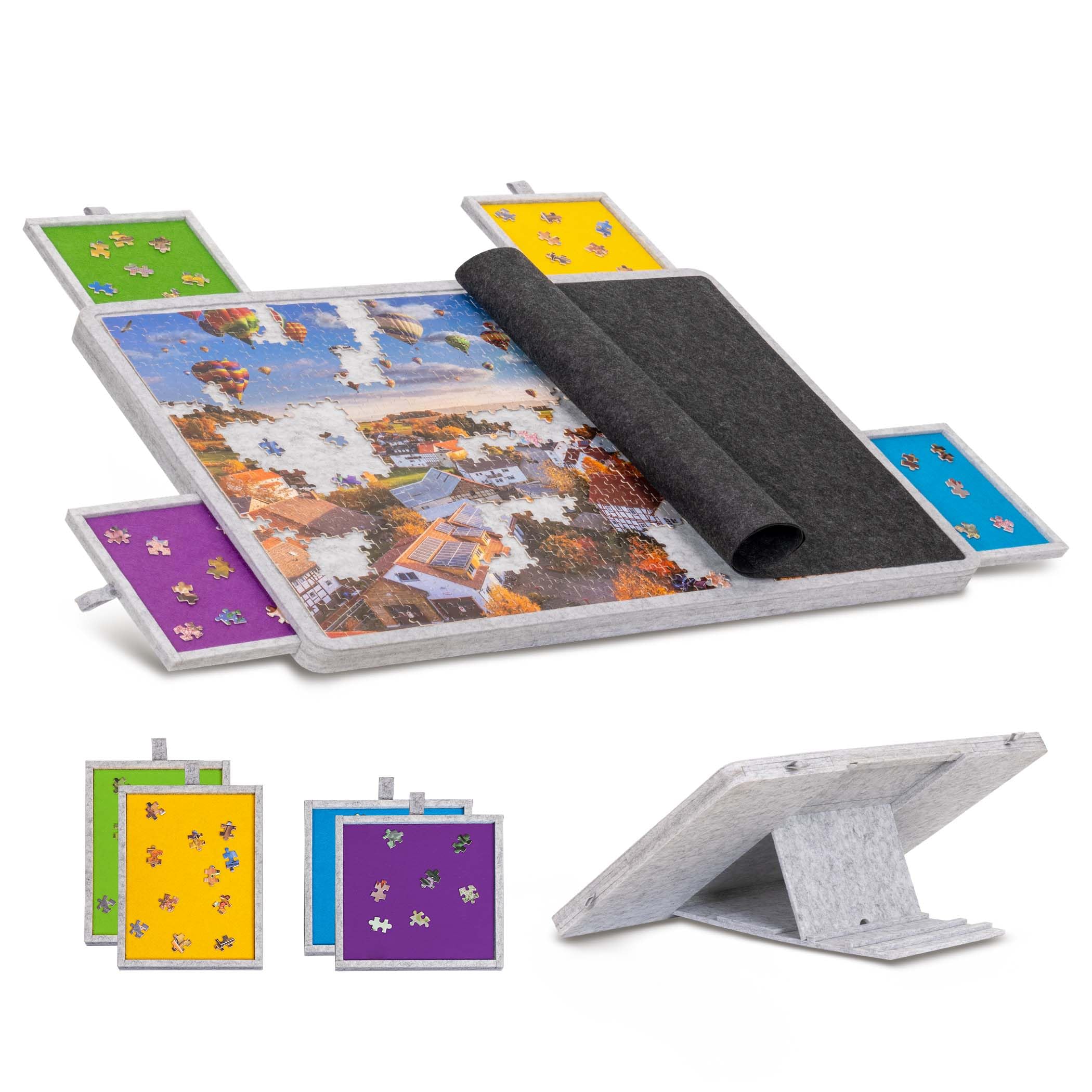 Becko US Planche de puzzle inclinable de 1000 pièces avec 4 tiroirs colorés, couvercle et rangement