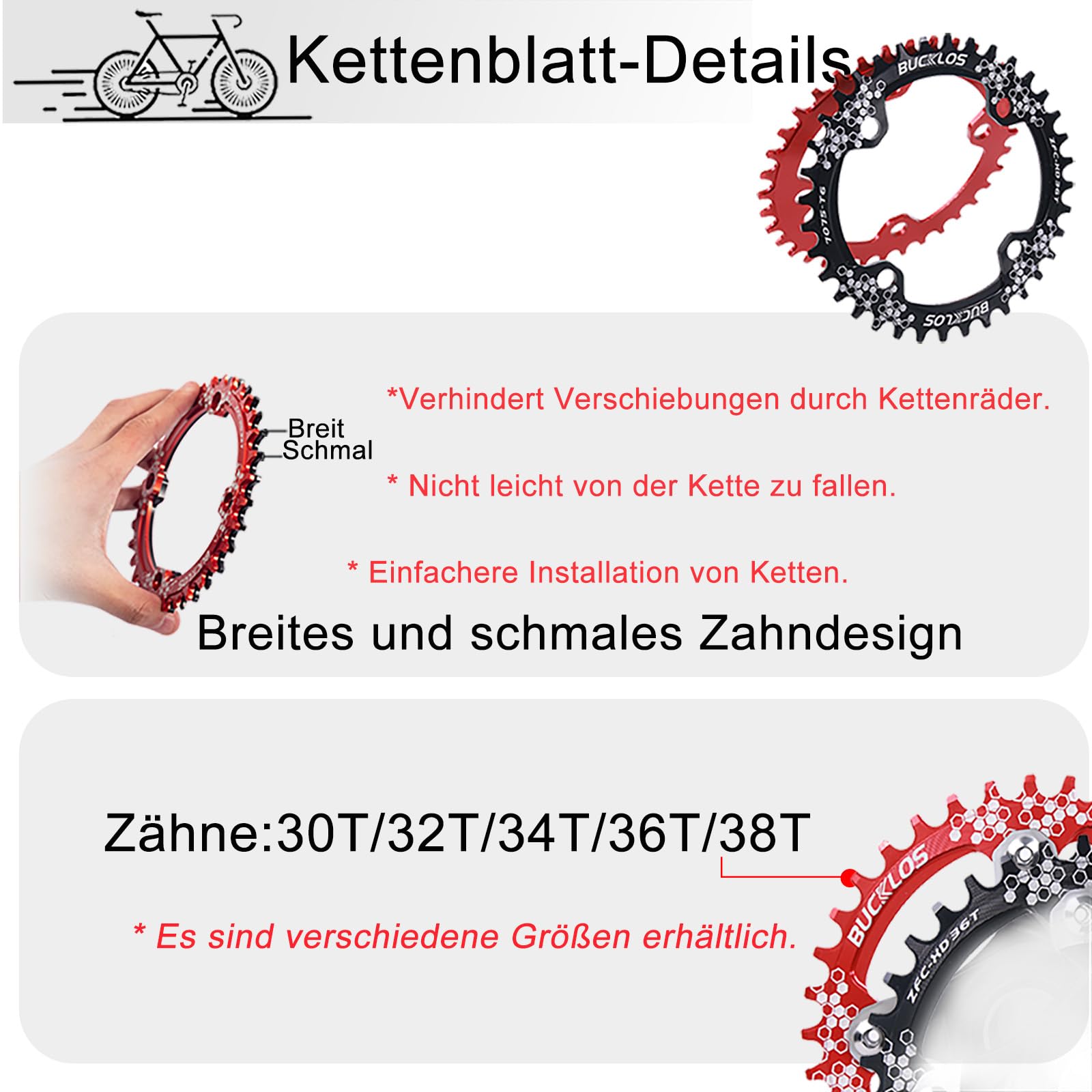 104 BCD MTB Crankset 32-38T – Kit de crankset de vélo de montagne creux intégré 170 mm – 1 x kit de grue de vélo en alliage d'aluminium avec anneau de chaîne à dents larges et goujons pour VTT