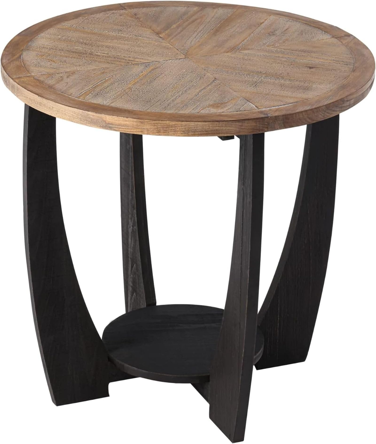 COZAYH Rustic Farmhouse End Table with Storage Shelf, French Country Modern Round Accent Side Table for Small Spaces, Wood Top & Black Base