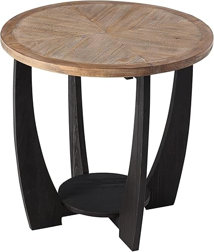 Miniatura 11 de COZAYH Mesa de centro rústica de granja con estante de almacenamiento, mesa auxiliar redonda moderna de estilo campestre francés para espacios Mesa