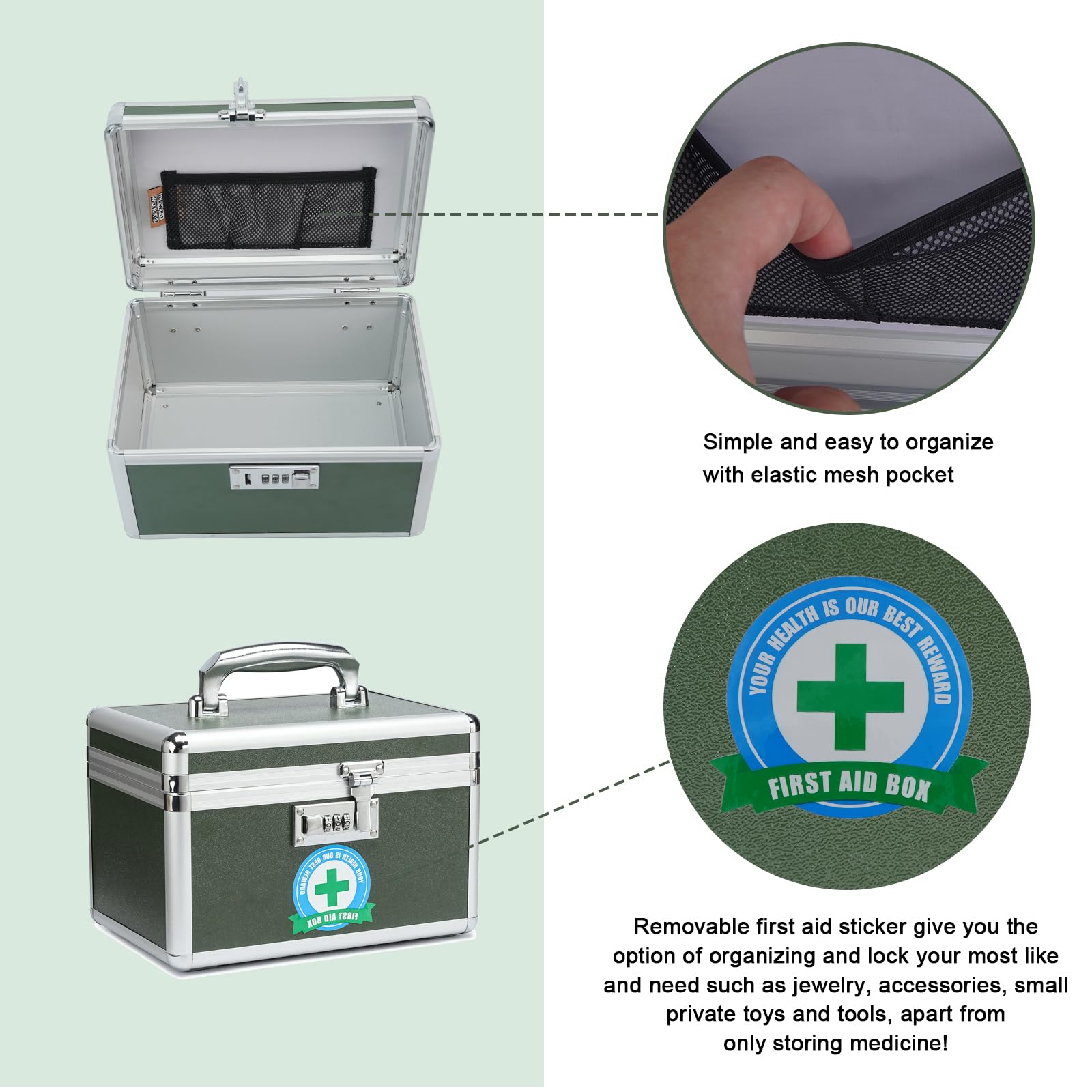 HEWEI WORKS Medication Lock Box, Lockable Medicine Storage, Empty First Aid, Medical Organizer - Image 4