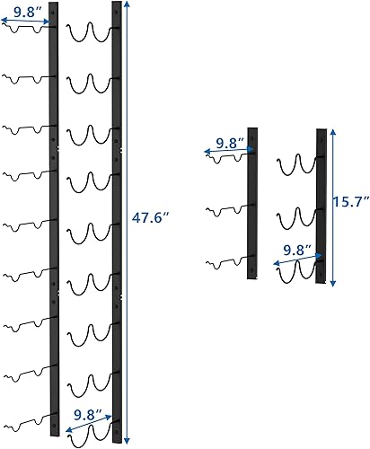 Miniatura 4 de Estante de vino de acero inoxidable montado en la pared, estante de vino de pared de 123 para 18 botellas, estante de vino colgante negro mate,