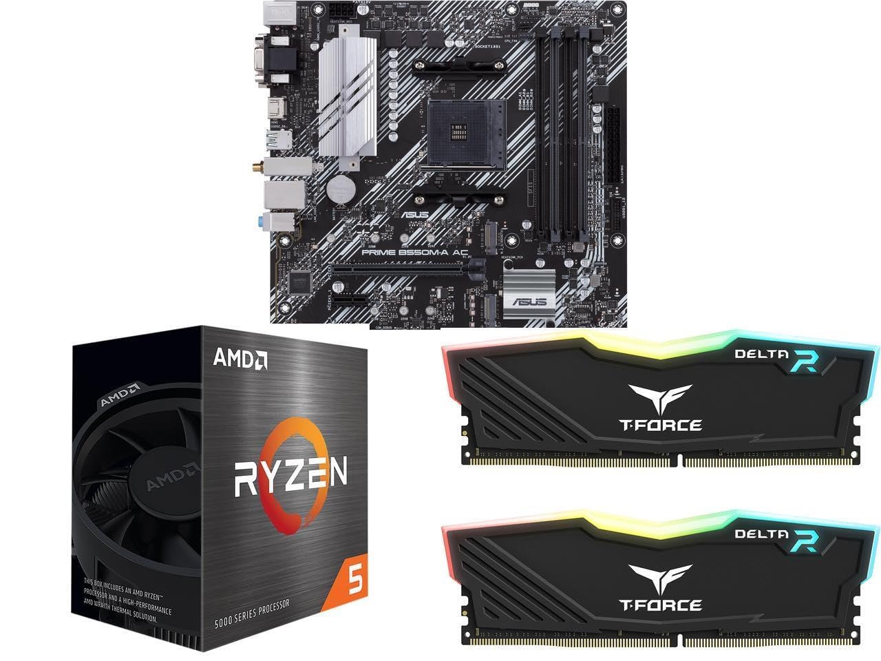 NEWEGG Motherboard CPU Memory Combo -B550M-A Motherboard Bundle with Ryzen 5 5500 6-Core 3.6GHz CPU and 16GB (2 x 8GB) 288-Pin PC RAM DDR4 3200 Desktop Memory