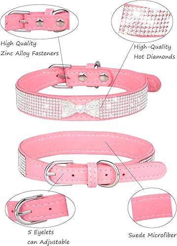 Miniatura 3 de Collar de perro para perros pequeños, collares ajustables de cuero de gamuza para perro, collar de perro rosa para gato, collar de perro con