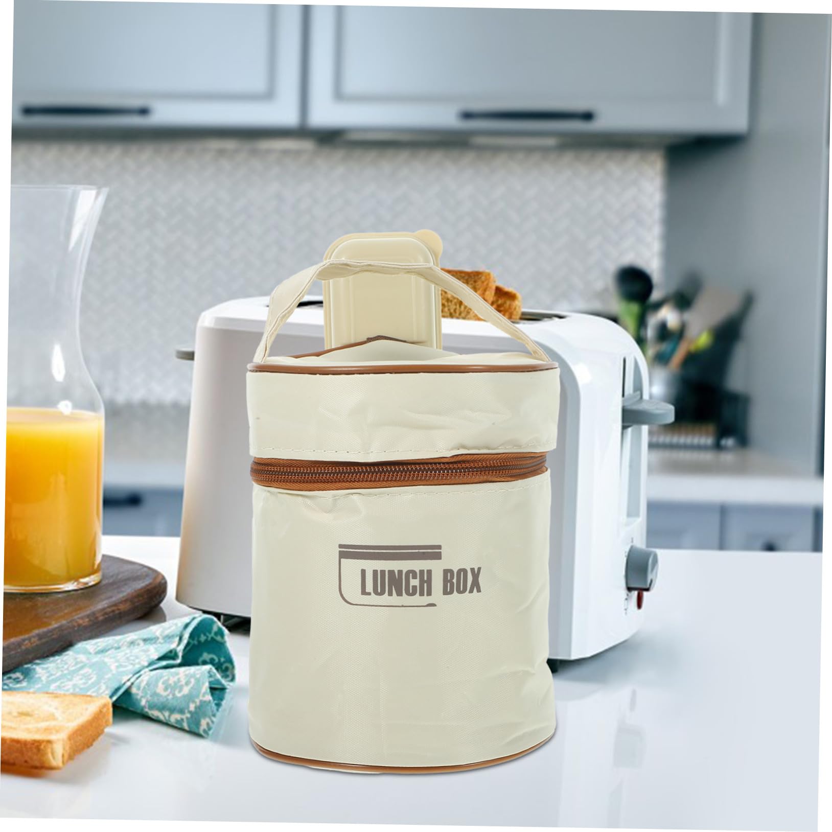 Toyvian Bento Box in Acciaio Inossidabile 600ml con Coperchio Beige | Capacità 440ml, Struttura Isotermica Riutilizzabile, Manico Integrato, Formato per Pasto Singolo