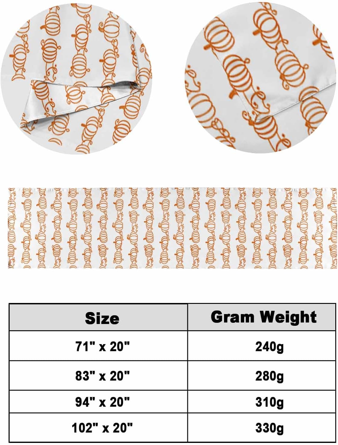 Thanksgiving Pumpkin Bed Runner Scarf Twin Size, Vintage Simple Lines White Country Luxury Bed Throw Runners & Scarves for Twin Full Queen King Foot of Bed, Bedroom Hotel Decoration, 71"x20"