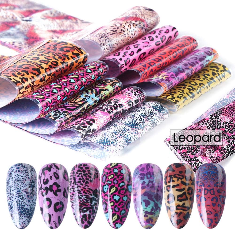 Nail Foil Stickers Leopard Designs Nail Foils Transfers Supply for Women Fingernails Toenails Decorations Manicure Tips Nail Wraps Beauty Charms 10 Sheets