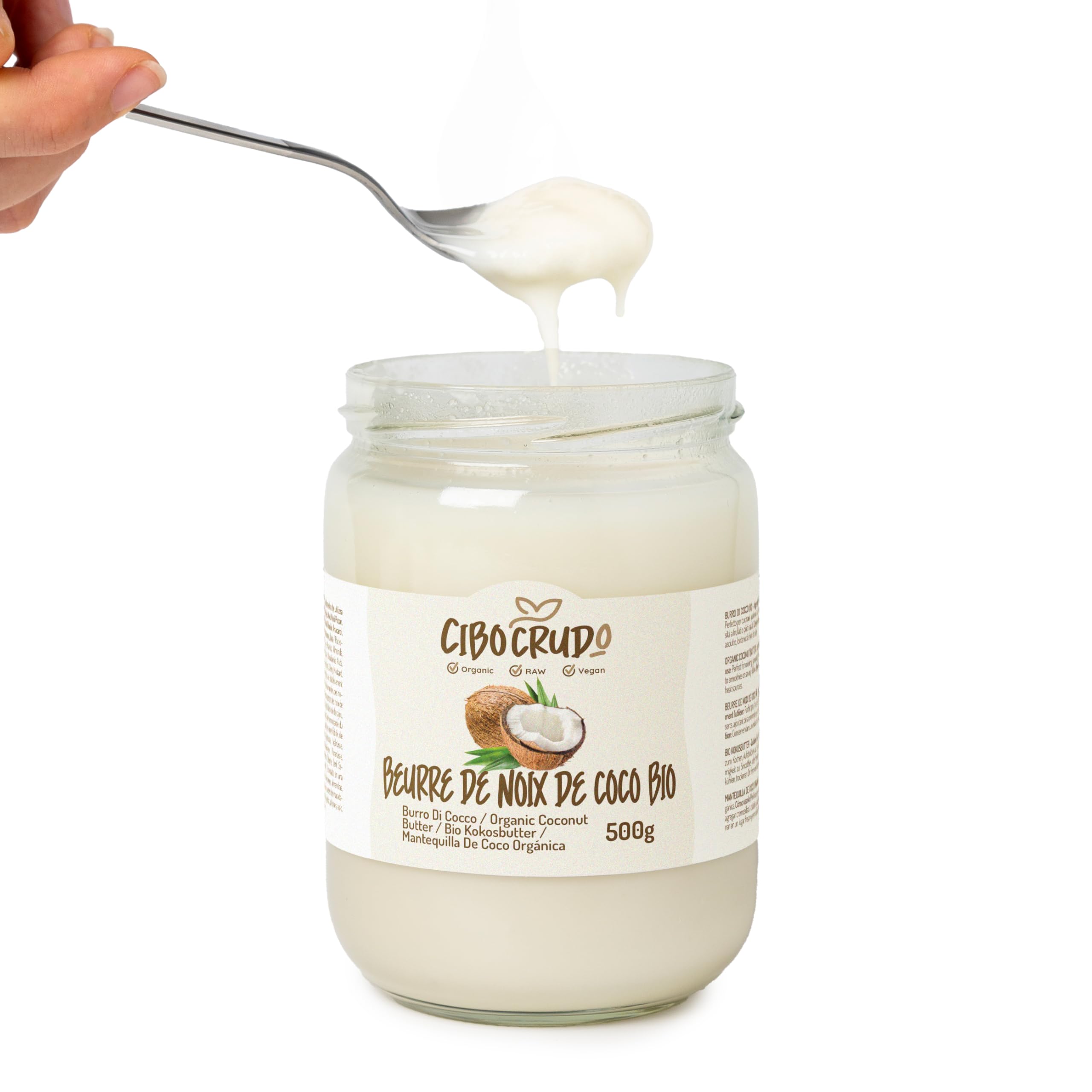 Creme de Coco bio - 500ml. Beurre de noix de coco biologique extrait à froid sans sucre. Idéal pour la cuisine végétalienne, les bonbons à la noix de coco et les gâteaux