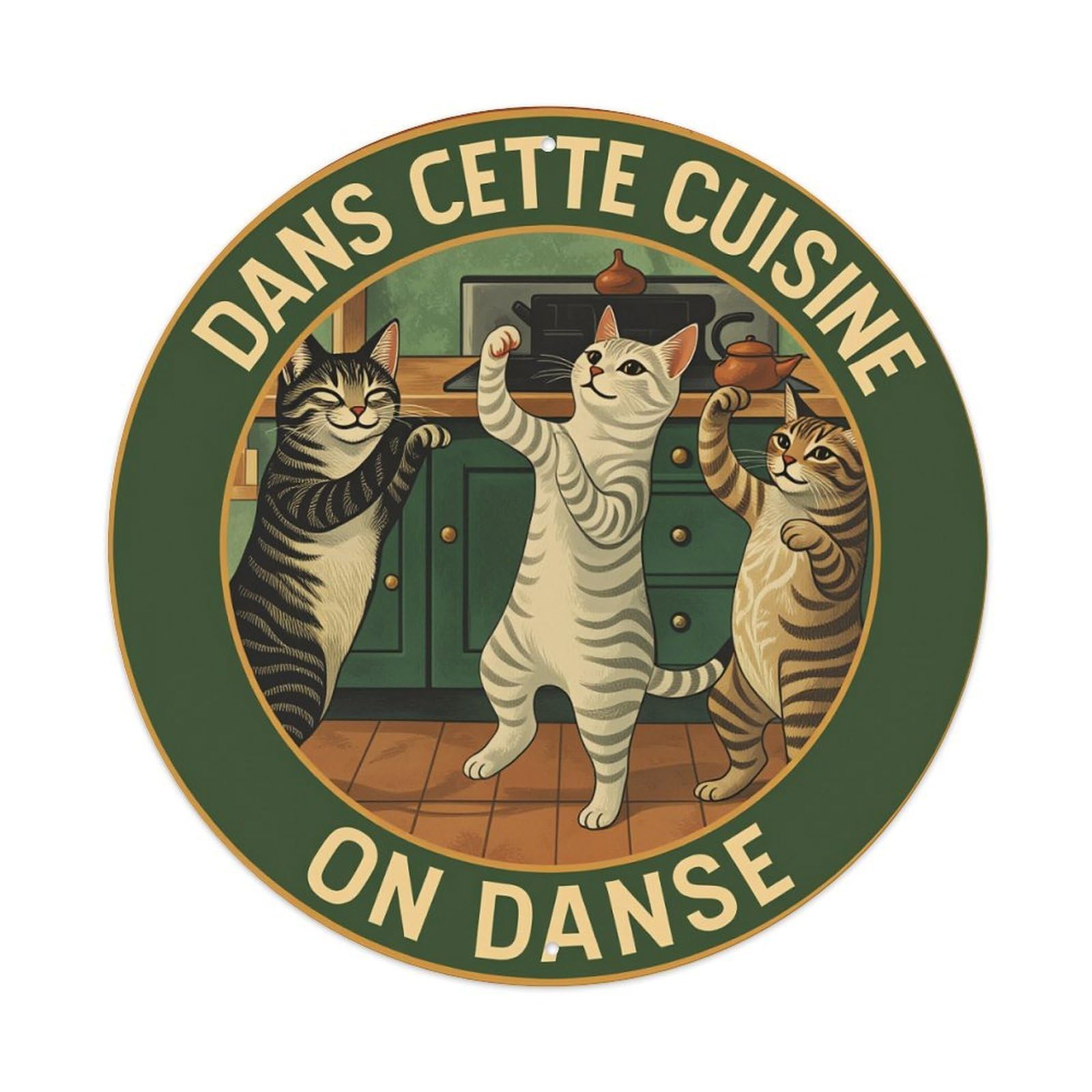 Lzwbntey Vintage Dancing Cats Kitchen Scene Art Metal Tin Sign Retro Wall Decor For Home Bar Garage Cafe, Indoor & Outdoor Decorative，Circle Metal Poster, 8X8 Inch