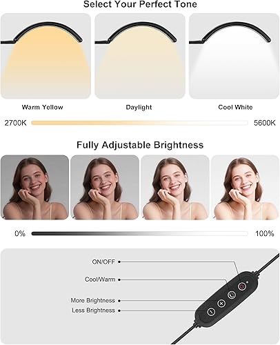 Miniatura 3 de Luz de media luna para escritorio de uñas, lámpara de manicura LED profesional sin sombras con abrazadera para técnicos de uñas. 10 modos