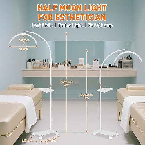 Miniatura 8 de KIRKAS Lámpara de media luna con bandeja de herramientas, tecnología de uñas flexible de cuello de cisne para extensión de pestañas esteticista,