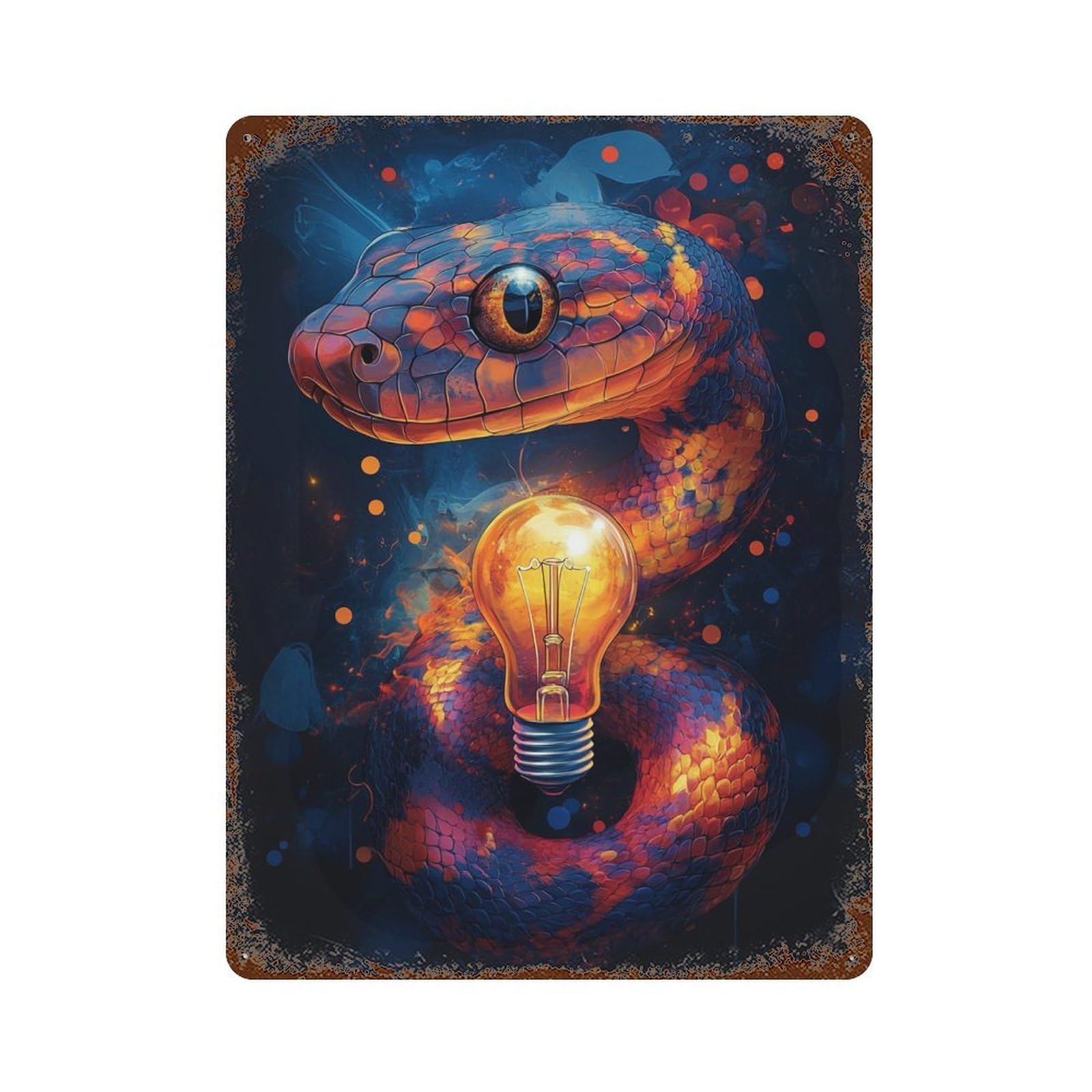 Garage Style Lightning Serpent Illuminating Power Rusty Metal Tin Sign 15.7"x11.8", Decorative Metal Wall Art for Bar And Workshop