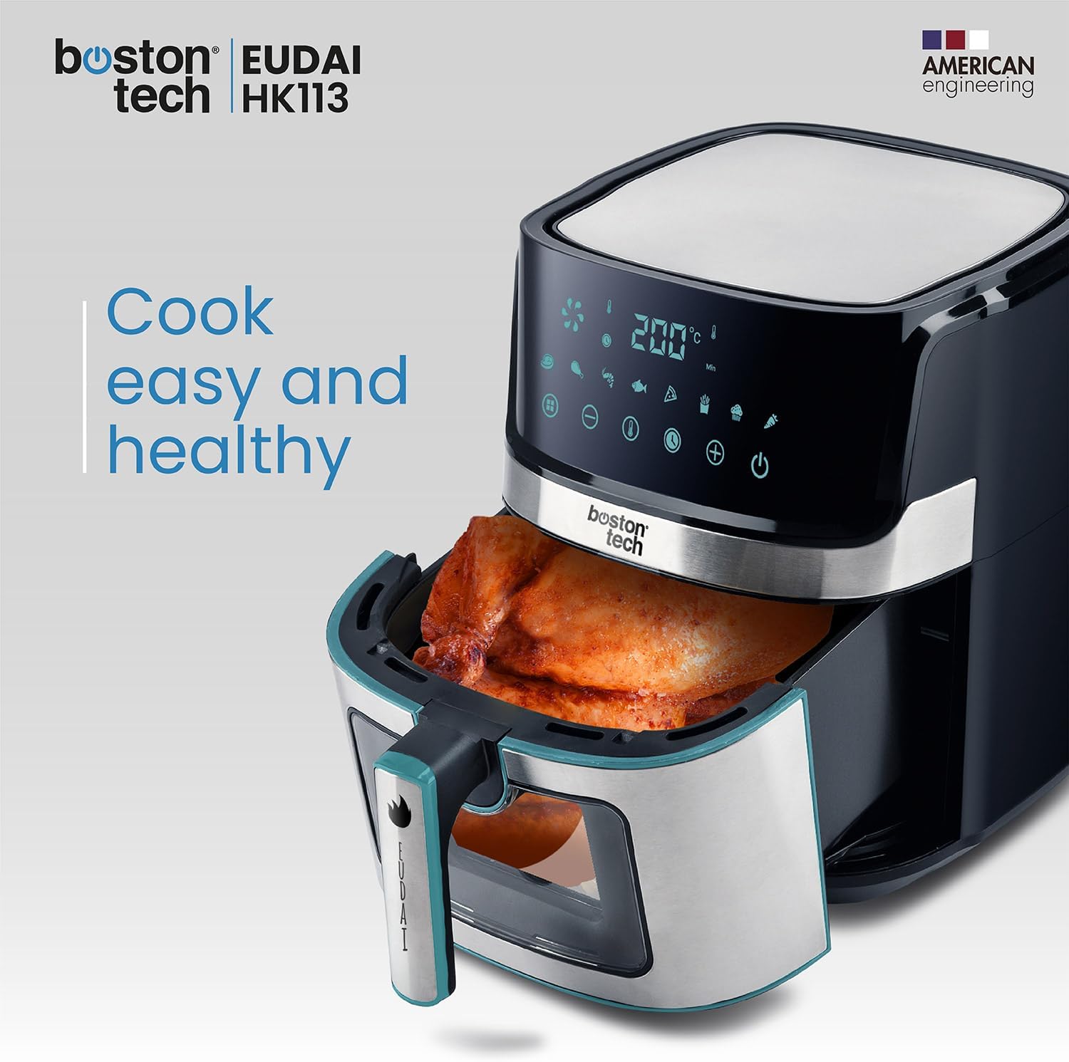 EUDAI Friggitrice senza olio Friggitrice ad aria da 6,5 ​​litri con finestra 8 programmi Display a LED controllo touch Temperatura regolabile Cestello antiaderente Timer 1700W INCLUDE RICETTARIO