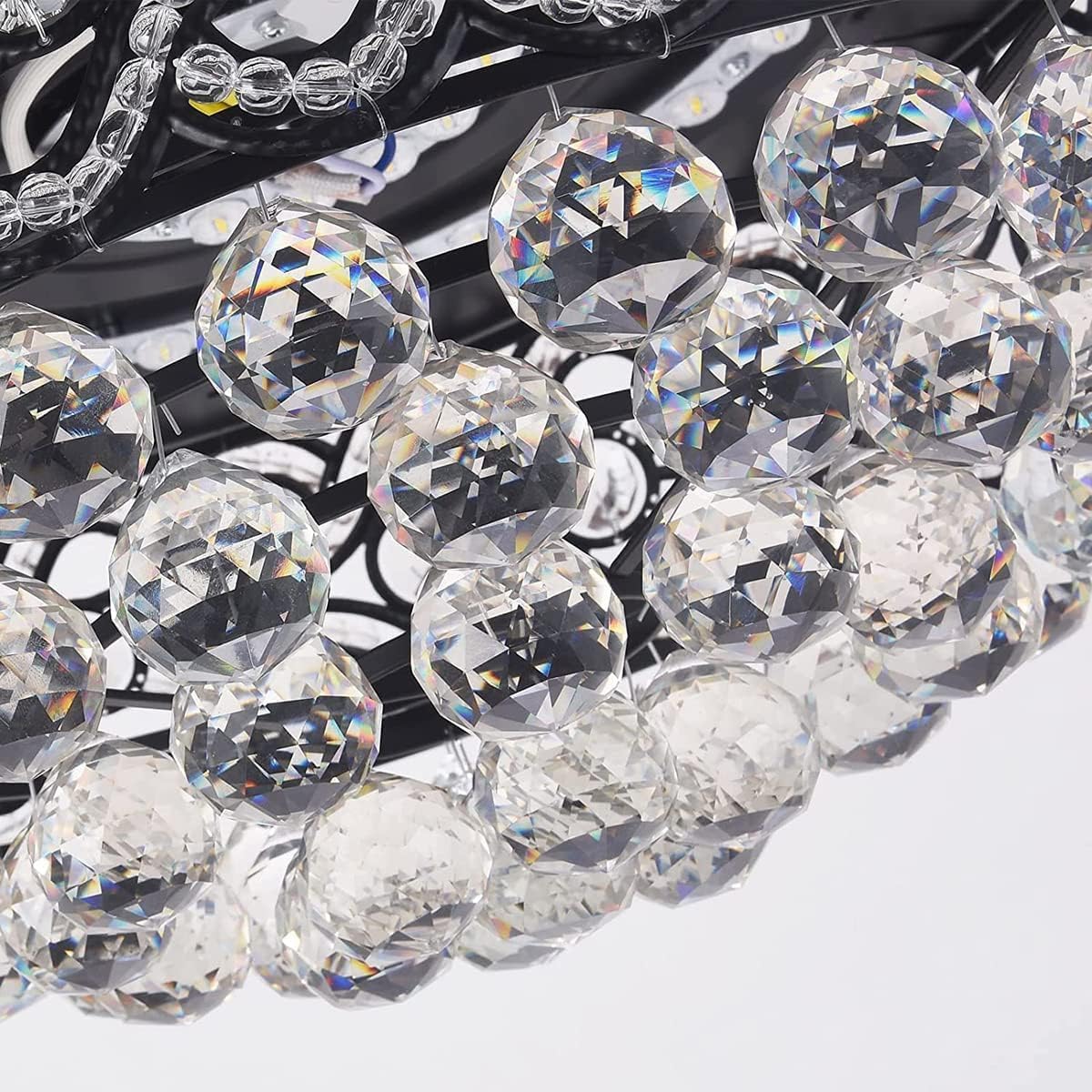 42 Inch Crystal Chandelier Ceiling Fan with Remote, Black Invisible Retractable Ceiling Fans with Lights, Modern Luxury Fandelier with 3 Speed 3 Color for Bedroom Living Dining Room