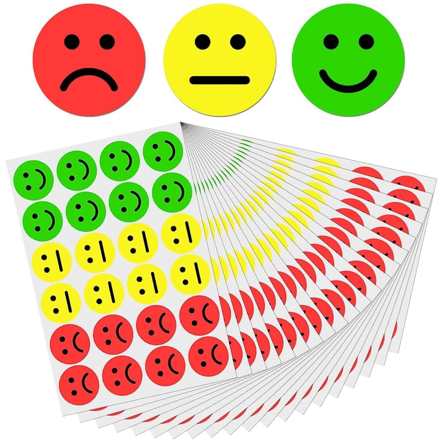 Asrejur No 600 Pcs Happy Sad Emotion Emoji Stickers, Round Smiley Face Stickers, Emotions Expression Motivational Stickers, Childrens Stickers For School Teachers, Students, Parents(3 Colors)