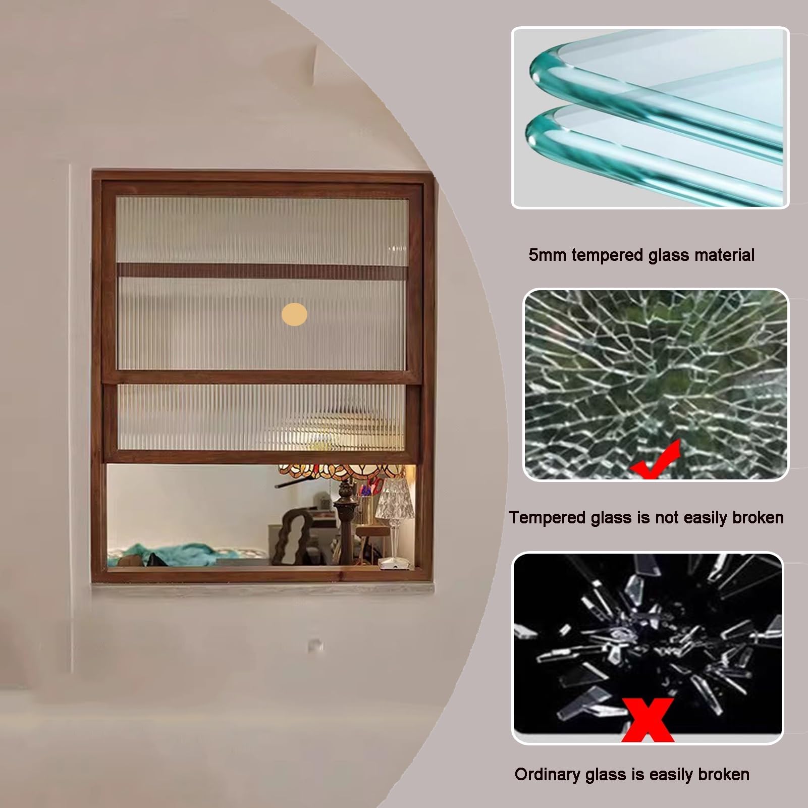 Puerta corredera de madera maciza con rejilla templada con montaje en F, ideal para tiendas y tiendas de conveniencia, exhibición de té con leche, 90 x 110 cm, solución duradera y elegante para