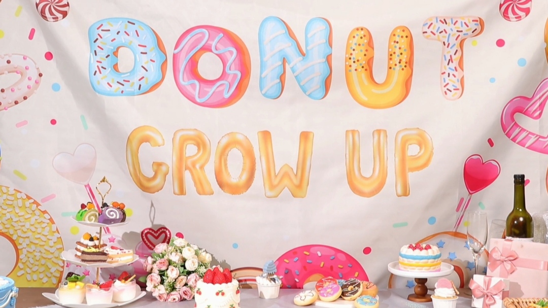 6.5x6.5FT Donut Round Backdrop - Pink Dripping Donut Theme Photo Background