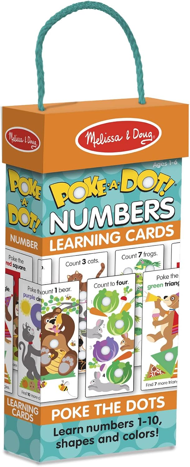 Melissa & Doug Poke-A-Dot Jumbo Number Learning Cards - 13 Double-Sided Numbers, Shapes, and Colors Cards with Buttons to Pop - Poke A Dot Book Oversized Interactive Learning Activity Cards For Kids