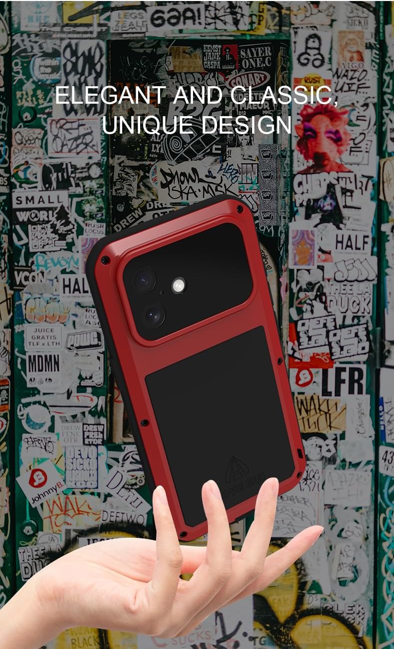 LOVE MEI for iPhone 17 Metal Case, Heavy Duty Metal Military Grade Shockproof Dustproof Full Body Case with Built in Tempered Glass Screen Protector for iPhone 17 (Black)