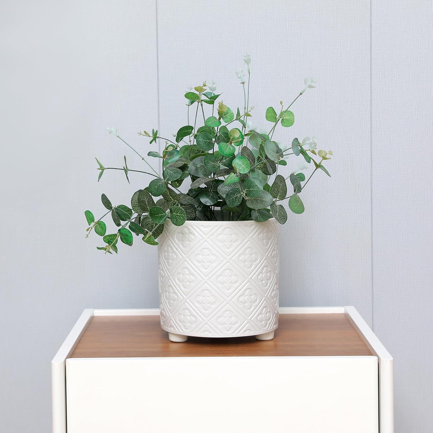 8 Inch Flowerpot, Planter for Indoor Plant, Indoor & Outdoor Plants Pot with Drainage Hole - for Decoration of Home Garden & Terrace, White