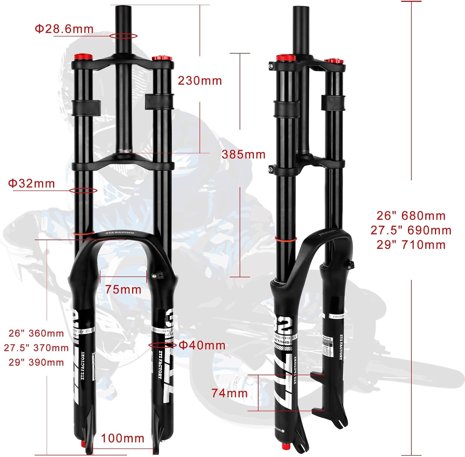 B Bolany Bike Suspension Fork 26/27.5/29" for Mountain Bike DH Air Double Shoulder Downhill Rappelling Shock Absorber Straight Tube Ultralight Bicycle Shock Absorber Rebound Adjust