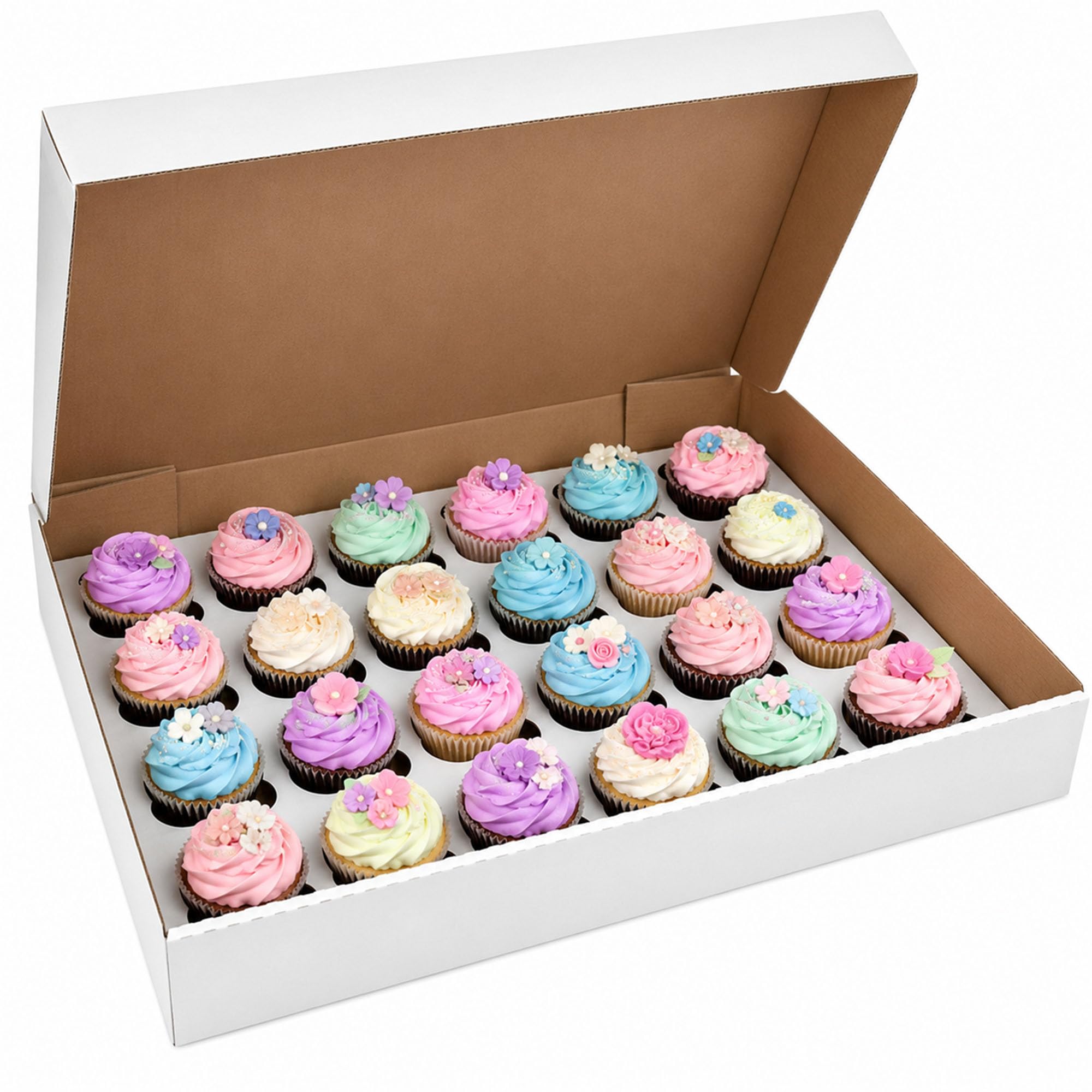 LARRYROO White Corrugated 24 Cupcake Box with Insert, Large Cupcake Carrier for Parties, Events and Bakery Orders, 17.25 x 14.75 x 4 Inches, Pack of 1