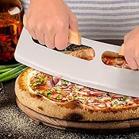Vista 4 de Cortador de pizza, cortador de pizza, cuchillo de pizza de 14 pulgadas con asas de madera y cubierta de plástico, accesorios para pizza, cuchillo