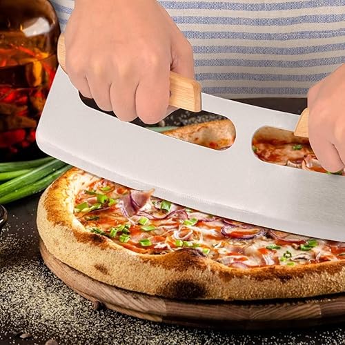 Miniatura 4 de Cortador de pizza, cortador de pizza, cuchillo de pizza de 14 pulgadas con asas de madera y cubierta de plástico, accesorios para pizza, cuchillo
