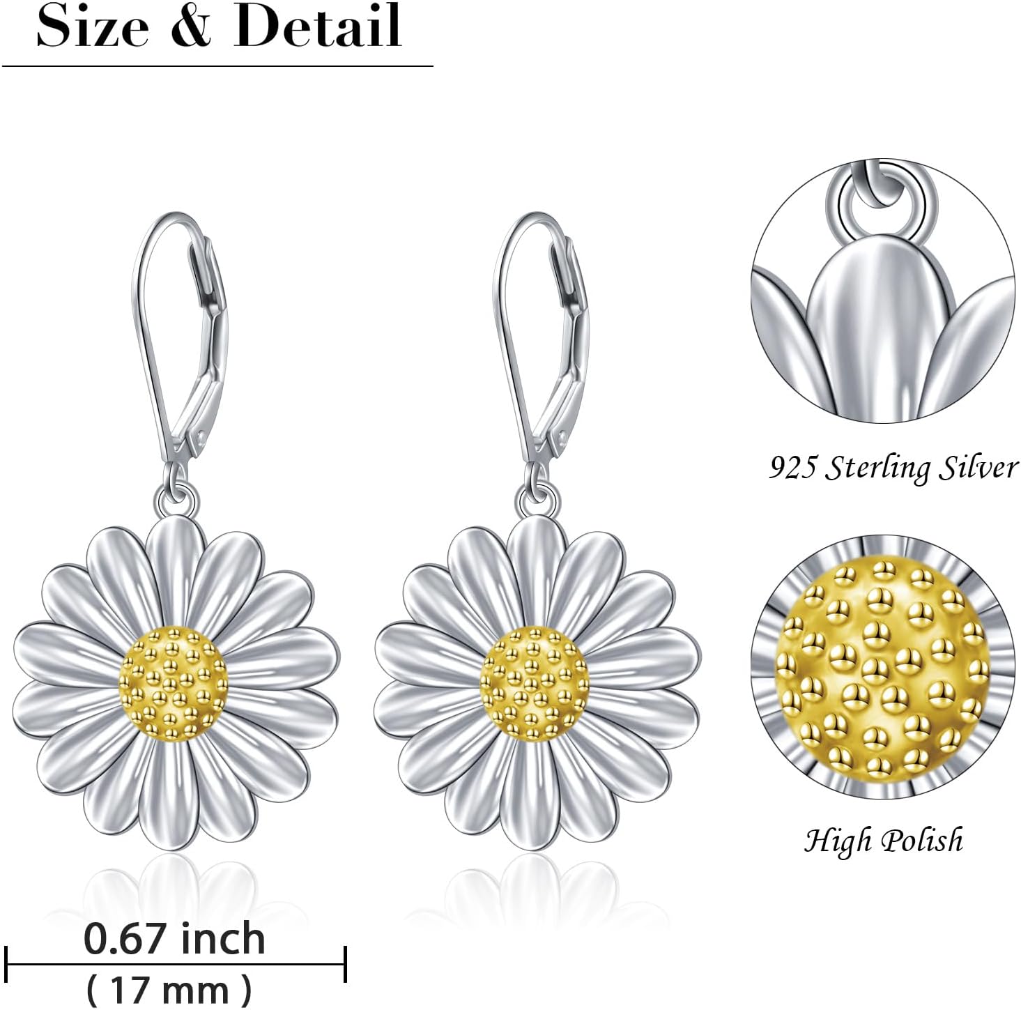 925 Sterling Silver Leverback Earrings Drop Dangle for Women Flower Jewelry Birthday Gift - Image 4