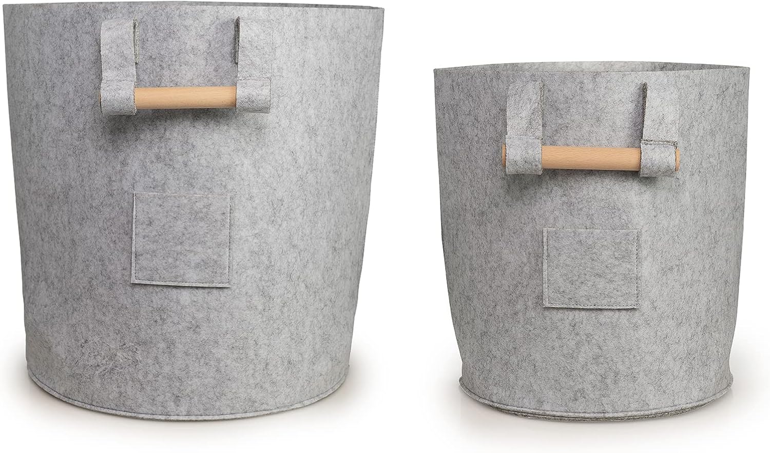Set of 2 - Large & Medium - Recycled PET Felt Baskets, Multifunctional Laundry Hamper & Storage Organizer With Wooden Handles