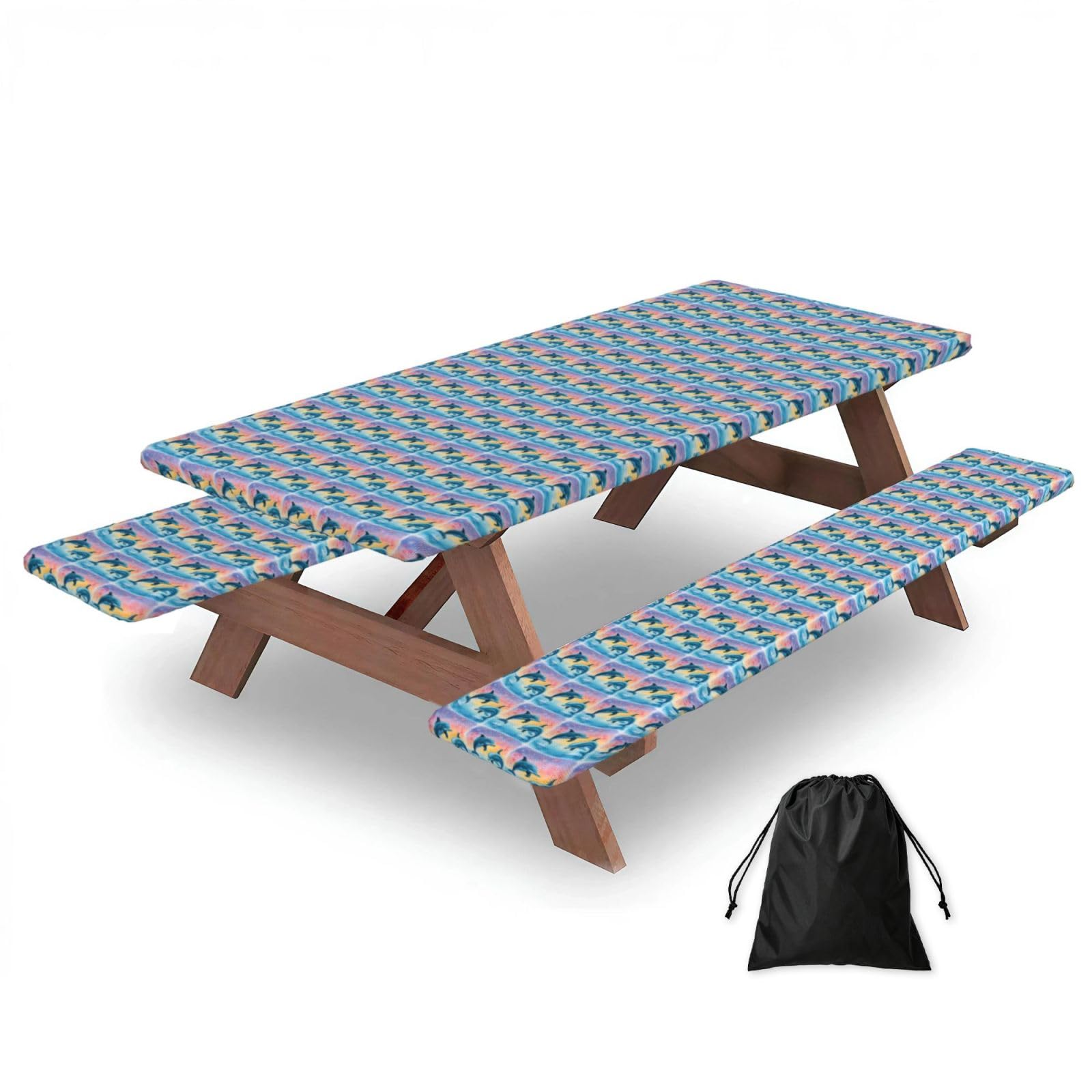 AYYQWE Dolphins In Love Print Picnic Table Bench Cover Outdoor Garden Party Decor Daily Accessory Gift